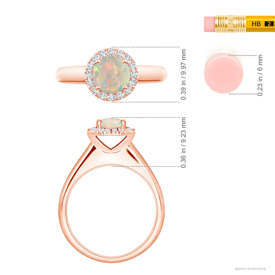 6mm AAAA Classic Round Opal and Diamond Halo Ring in 18K Rose Gold ruler