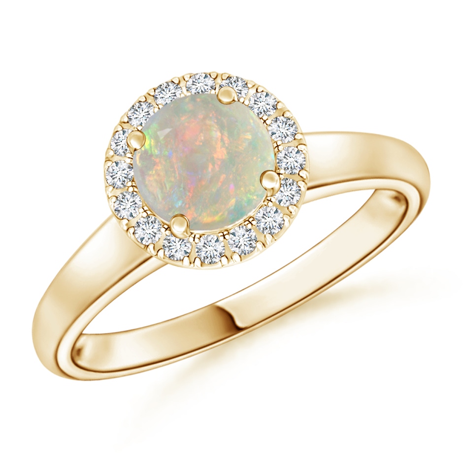6mm AAAA Classic Round Opal and Diamond Halo Ring in 18K Yellow Gold 