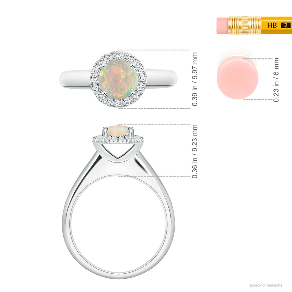 6mm AAAA Classic Round Opal and Diamond Halo Ring in White Gold ruler