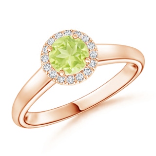 5mm A Classic Round Peridot and Diamond Halo Ring in Rose Gold