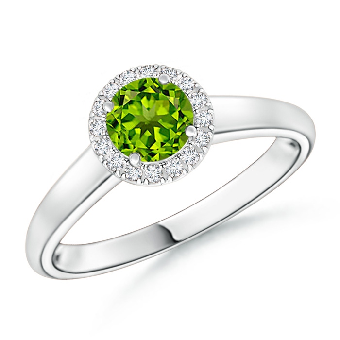 5mm AAAA Classic Round Peridot and Diamond Halo Ring in P950 Platinum