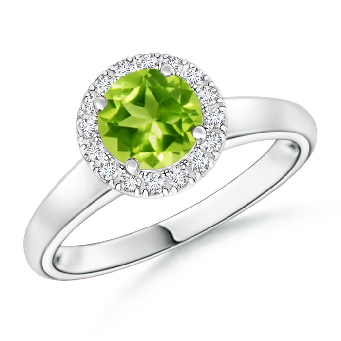 6mm AAA Classic Round Peridot and Diamond Halo Ring in 9K White Gold