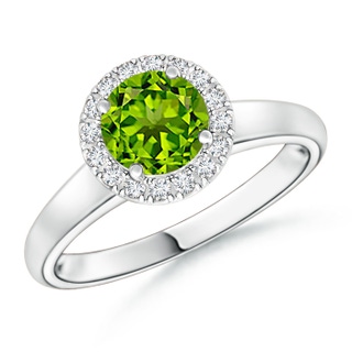 6mm AAAA Classic Round Peridot and Diamond Halo Ring in P950 Platinum