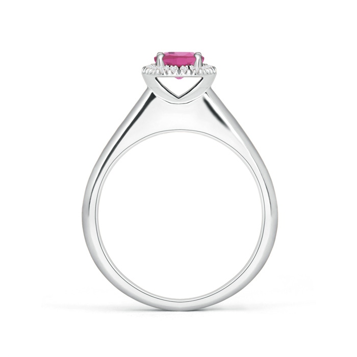 5mm AAA Classic Round Pink Tourmaline and Diamond Halo Ring in White Gold Product Image