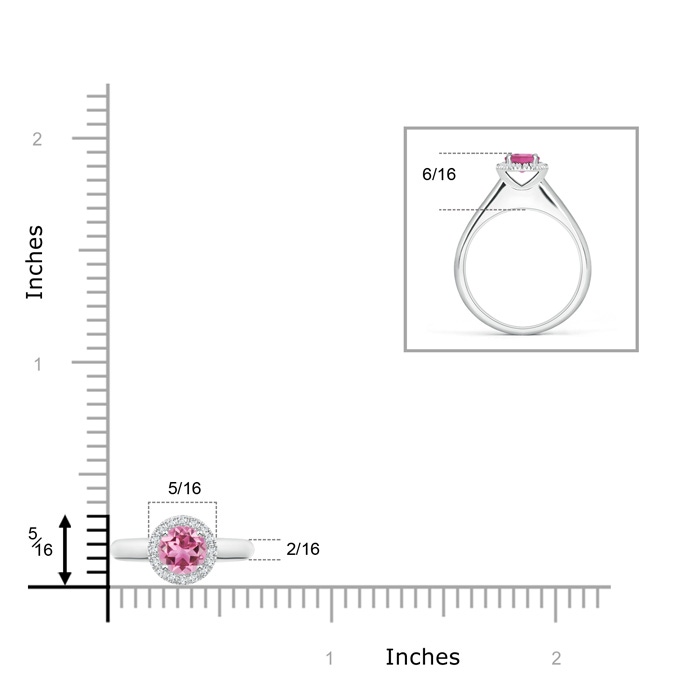 5mm AAA Classic Round Pink Tourmaline and Diamond Halo Ring in White Gold Product Image