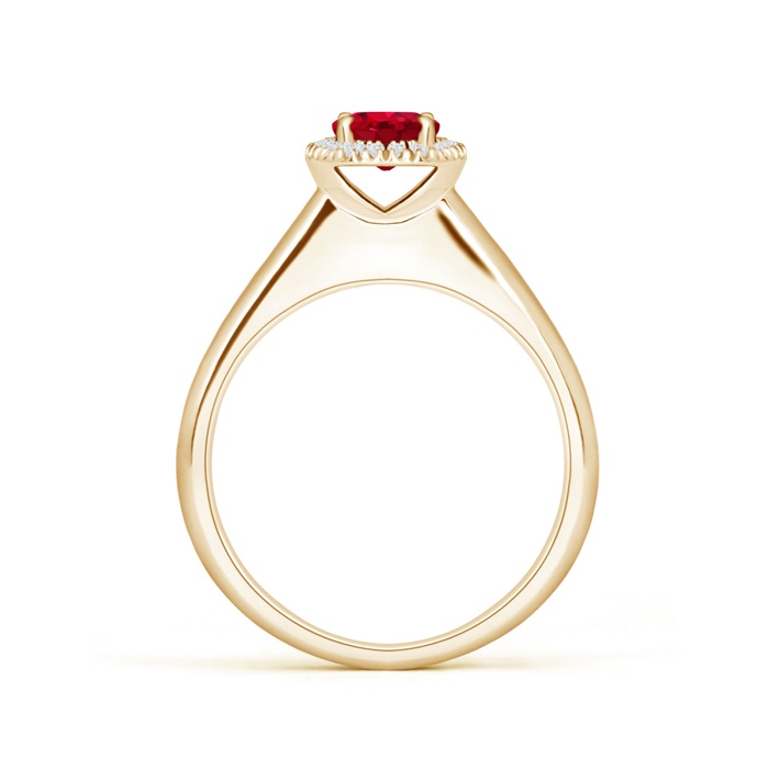 5mm AAA Classic Round Ruby and Diamond Halo Ring in Yellow Gold side-1