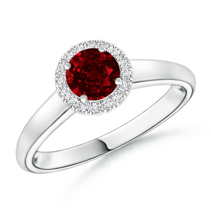 5mm Lab-Grown Classic Round Ruby and Diamond Halo Ring in White Gold