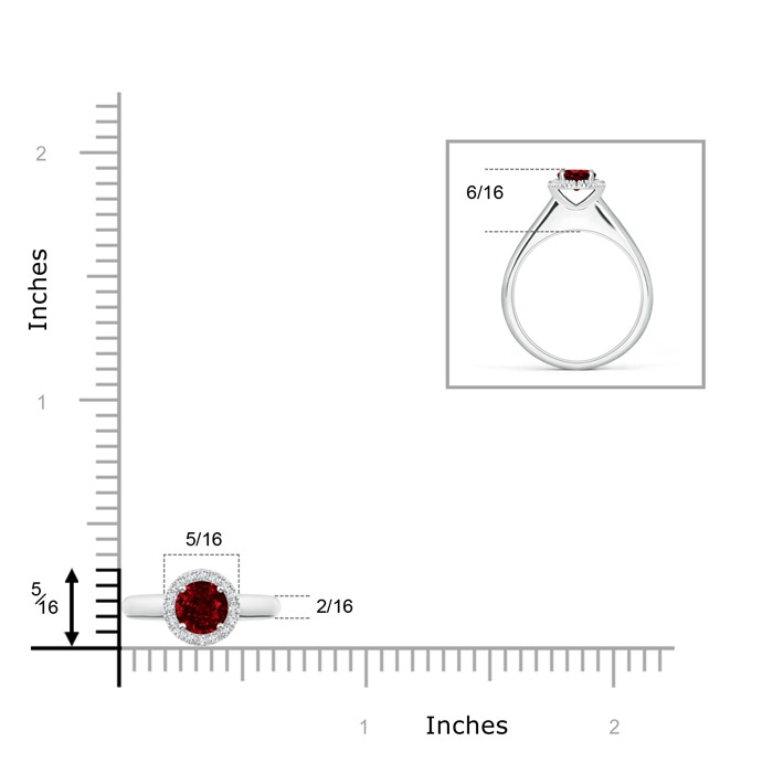 5mm Lab-Grown Classic Round Ruby and Diamond Halo Ring in White Gold ruler