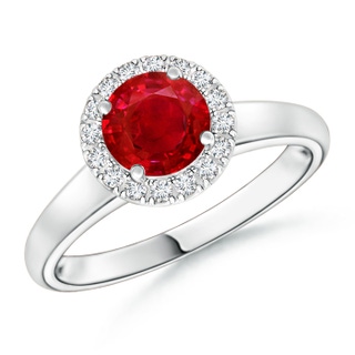 6mm AAA Classic Round Ruby and Diamond Halo Ring in White Gold