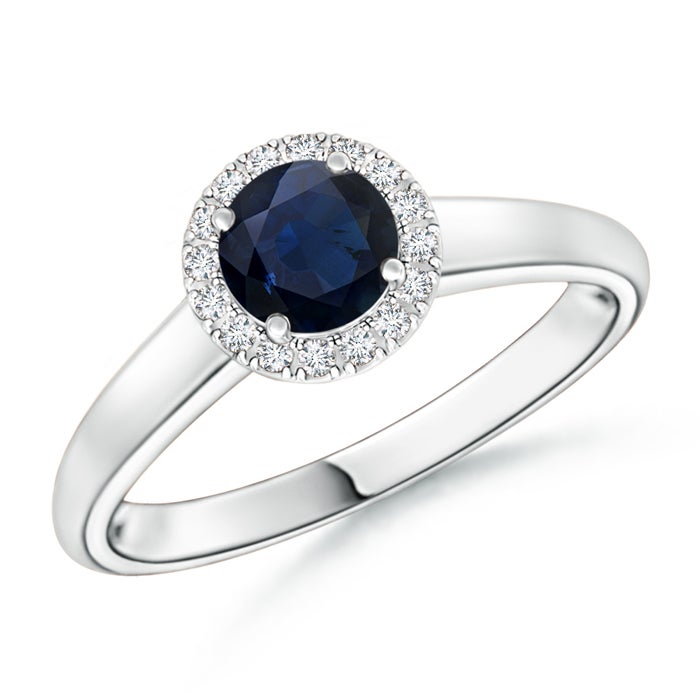 Classic Round Blue Sapphire and Diamond Halo Ring