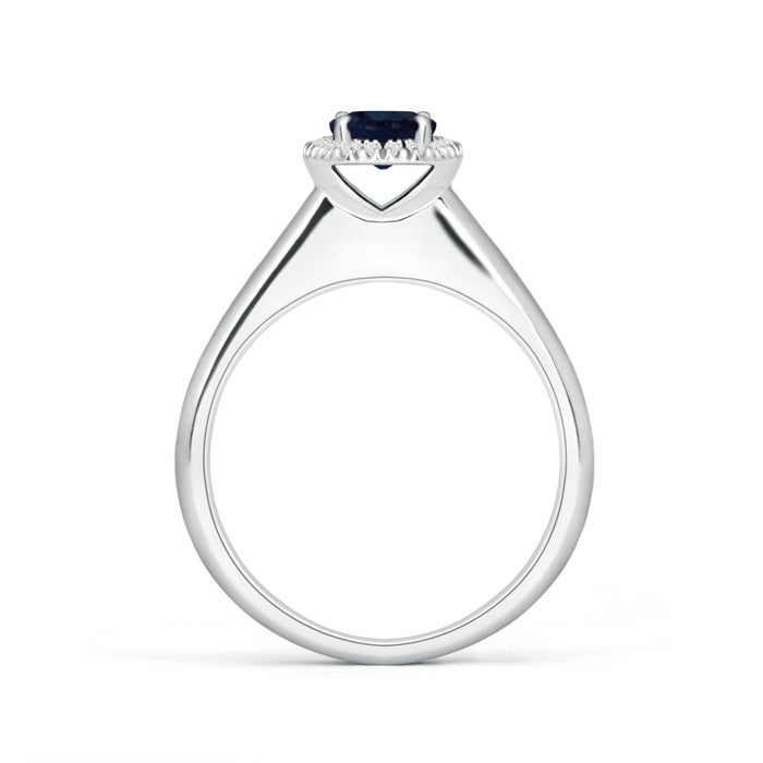 Classic Round Blue Sapphire and Diamond Halo Ring