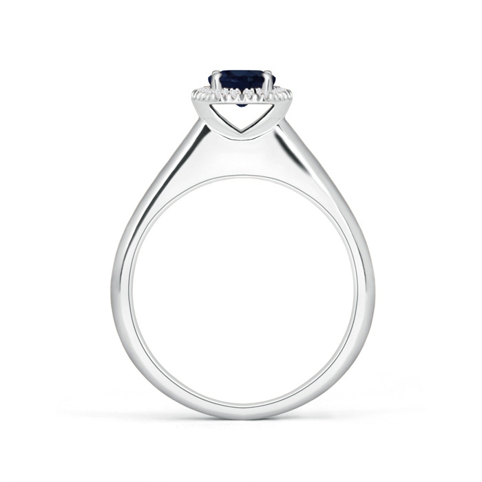 5mm A Classic Round Blue Sapphire and Diamond Halo Ring in White Gold product image