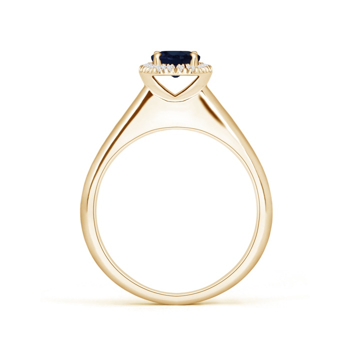 5mm A Classic Round Blue Sapphire and Diamond Halo Ring in Yellow Gold product image