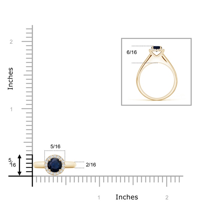 5mm A Classic Round Blue Sapphire and Diamond Halo Ring in Yellow Gold product image