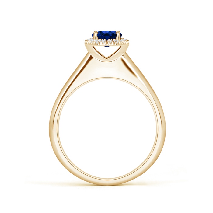 5mm AAAA Classic Round Blue Sapphire and Diamond Halo Ring in Yellow Gold product image