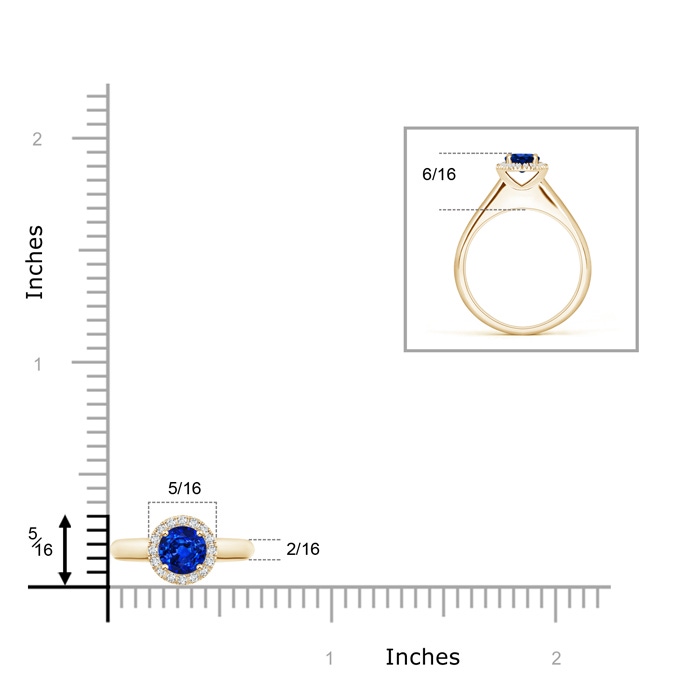 5mm AAAA Classic Round Blue Sapphire and Diamond Halo Ring in Yellow Gold product image