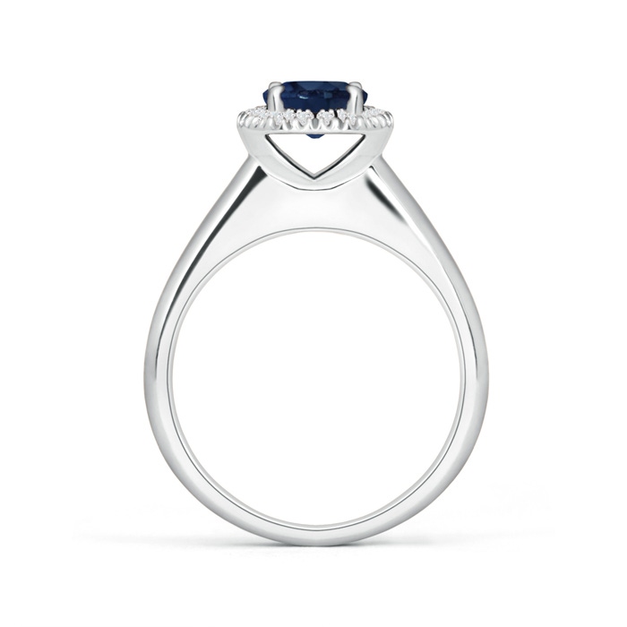 6mm AA Classic Round Blue Sapphire and Diamond Halo Ring in White Gold product image