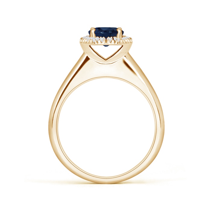6mm AA Classic Round Blue Sapphire and Diamond Halo Ring in Yellow Gold product image