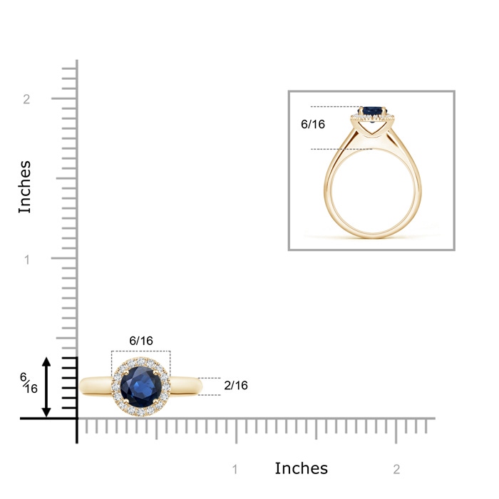 6mm AA Classic Round Blue Sapphire and Diamond Halo Ring in Yellow Gold product image