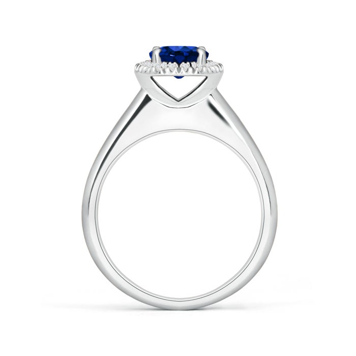 6mm AAAA Classic Round Blue Sapphire and Diamond Halo Ring in White Gold - side 1
