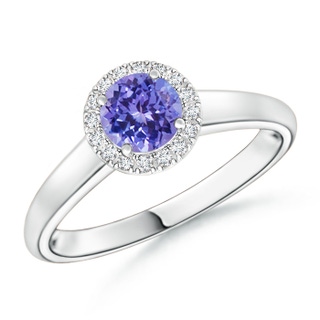 5mm AAA Classic Round Tanzanite and Diamond Halo Ring in White Gold