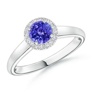 5mm AAAA Classic Round Tanzanite and Diamond Halo Ring in White Gold