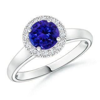 6mm AAAA Classic Round Tanzanite and Diamond Halo Ring in P950 Platinum