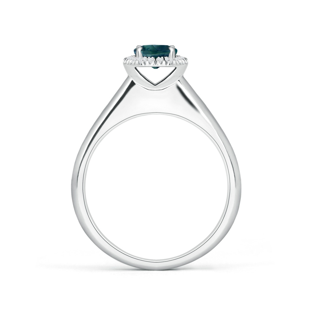 5mm AAA Classic Round Teal Montana Sapphire and Diamond Halo Ring in White Gold Side 1