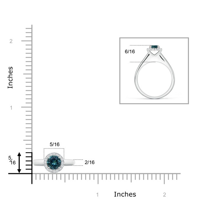 5mm AAA Classic Round Teal Montana Sapphire and Diamond Halo Ring in White Gold Ruler