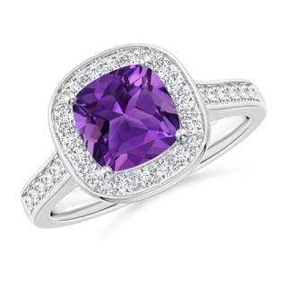 7mm AAAA Classic Cushion Amethyst Ring with Diamond Halo in P950 Platinum