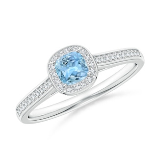 4mm AAAA Classic Cushion Aquamarine Ring with Diamond Halo in White Gold