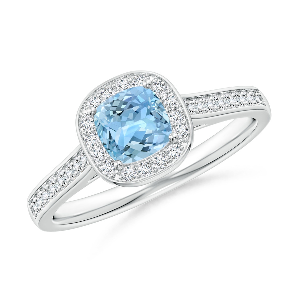 5mm AAAA Classic Cushion Aquamarine Ring with Diamond Halo in P950 Platinum 