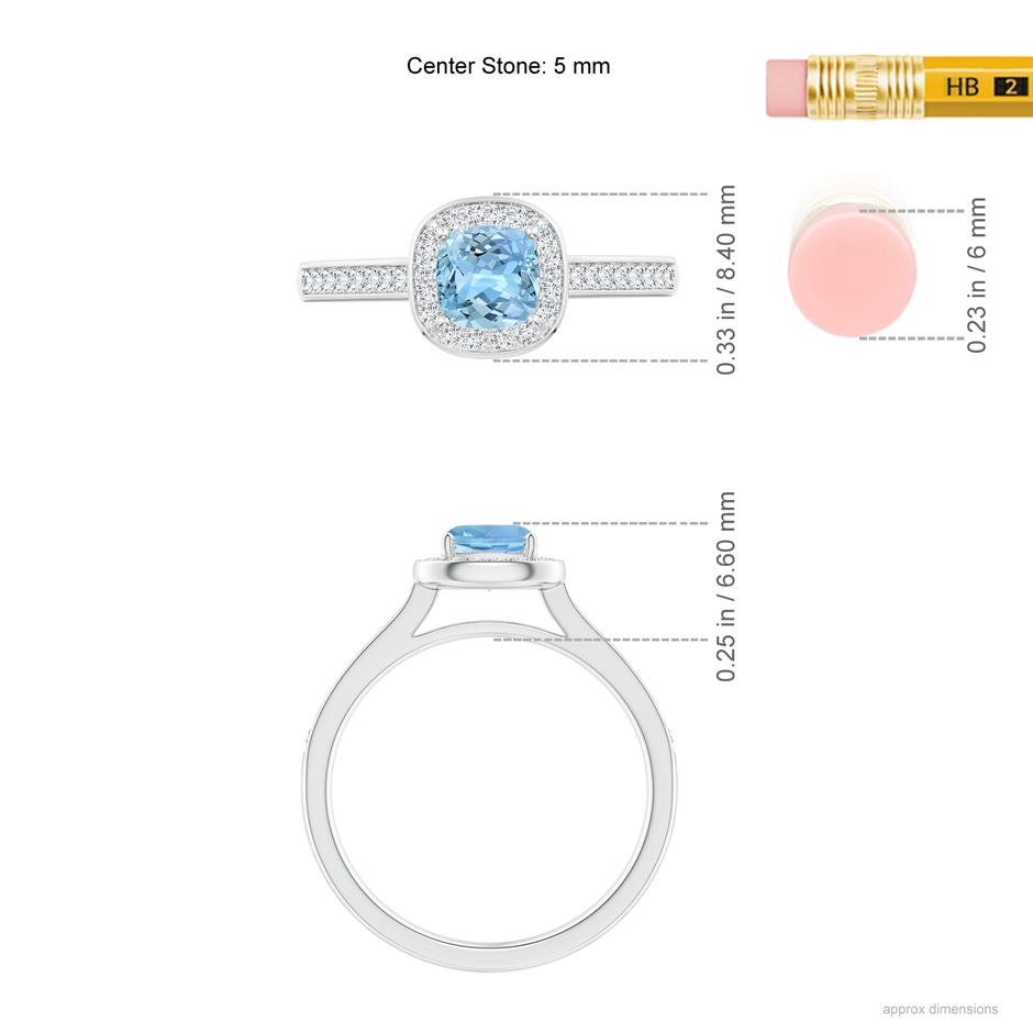 5mm AAAA Classic Cushion Aquamarine Ring with Diamond Halo in P950 Platinum ruler