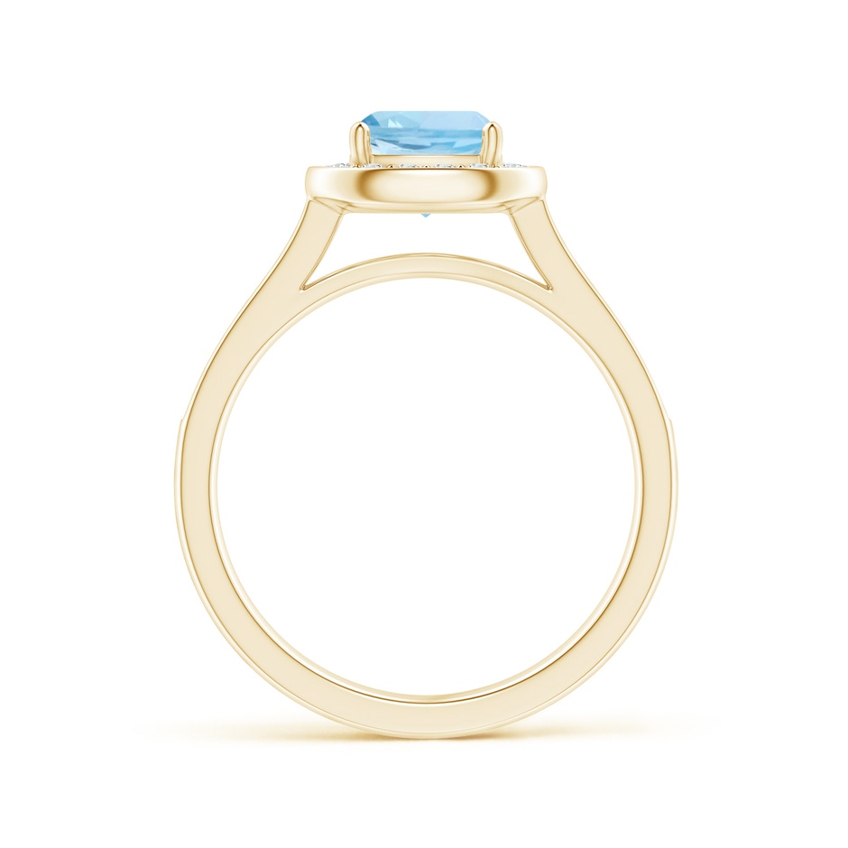 6mm AAA Classic Cushion Aquamarine Ring with Diamond Halo in Yellow Gold side-1