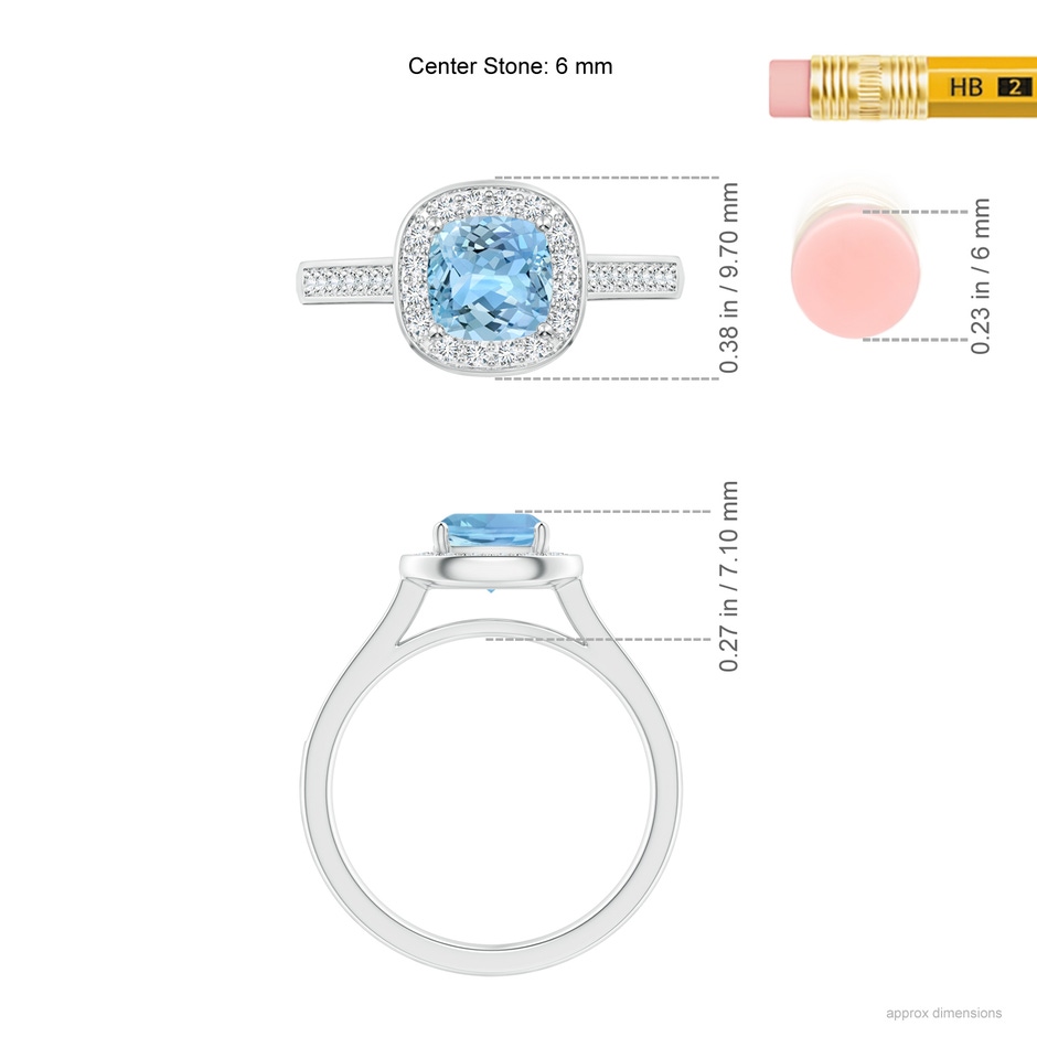 6mm AAAA Classic Cushion Aquamarine Ring with Diamond Halo in P950 Platinum ruler