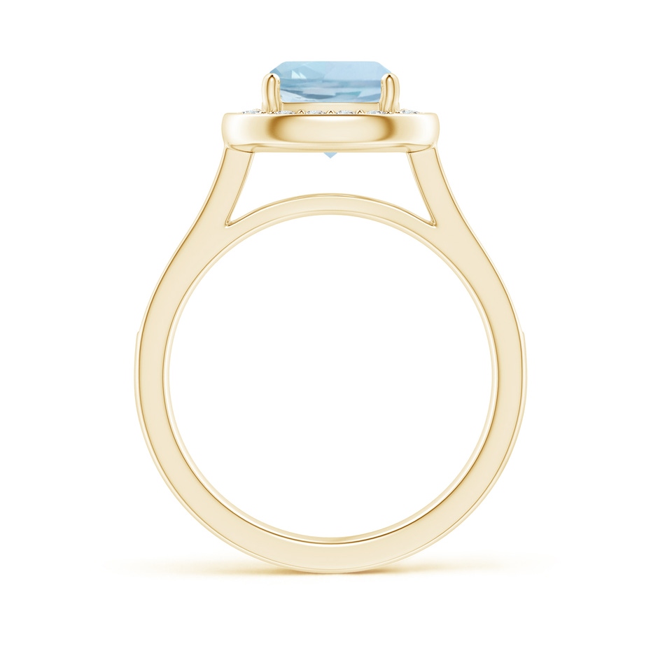 7mm AA Classic Cushion Aquamarine Ring with Diamond Halo in Yellow Gold side-1