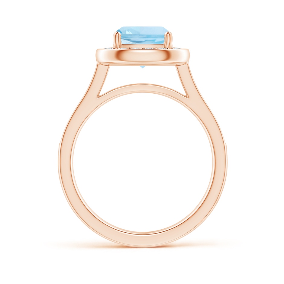 7mm AAA Classic Cushion Aquamarine Ring with Diamond Halo in Rose Gold side-1