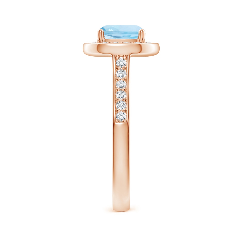 7mm AAA Classic Cushion Aquamarine Ring with Diamond Halo in Rose Gold side-2