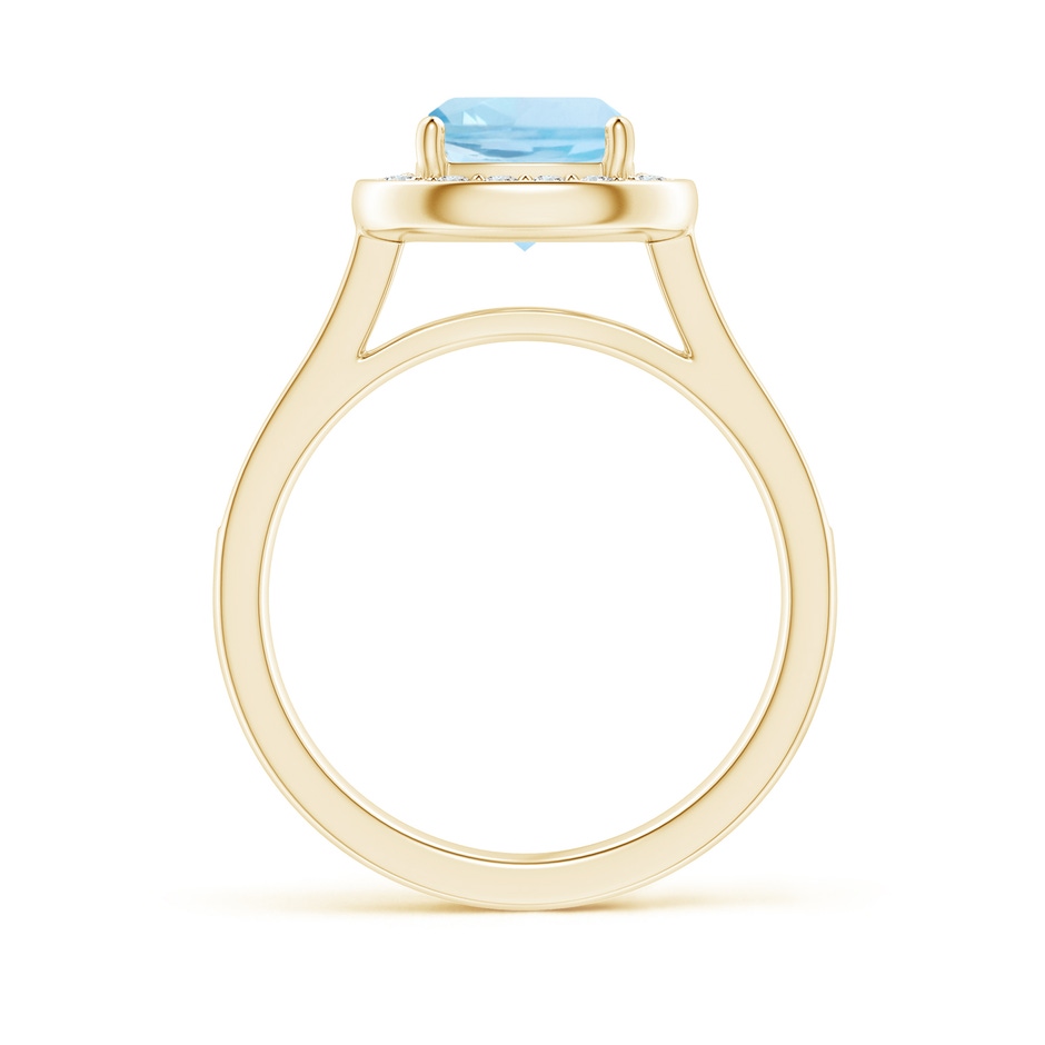 7mm AAA Classic Cushion Aquamarine Ring with Diamond Halo in Yellow Gold side-1