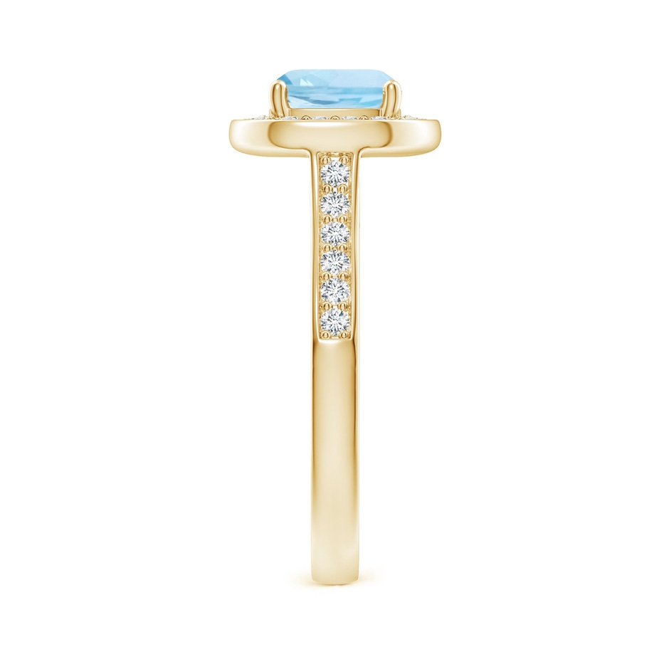 7mm AAA Classic Cushion Aquamarine Ring with Diamond Halo in Yellow Gold side-2