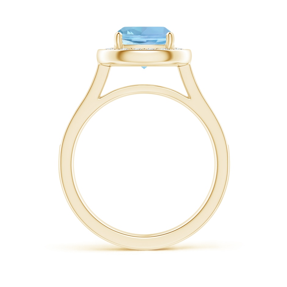 7mm AAAA Classic Cushion Aquamarine Ring with Diamond Halo in Yellow Gold side-1