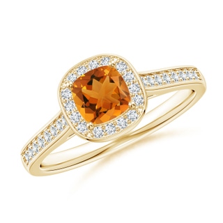 5mm AAA Classic Cushion Citrine Ring with Diamond Halo in Yellow Gold