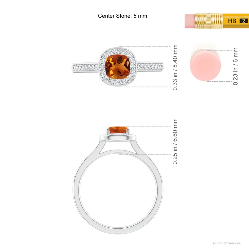5mm AAAA Classic Cushion Citrine Ring with Diamond Halo in White Gold Ruler