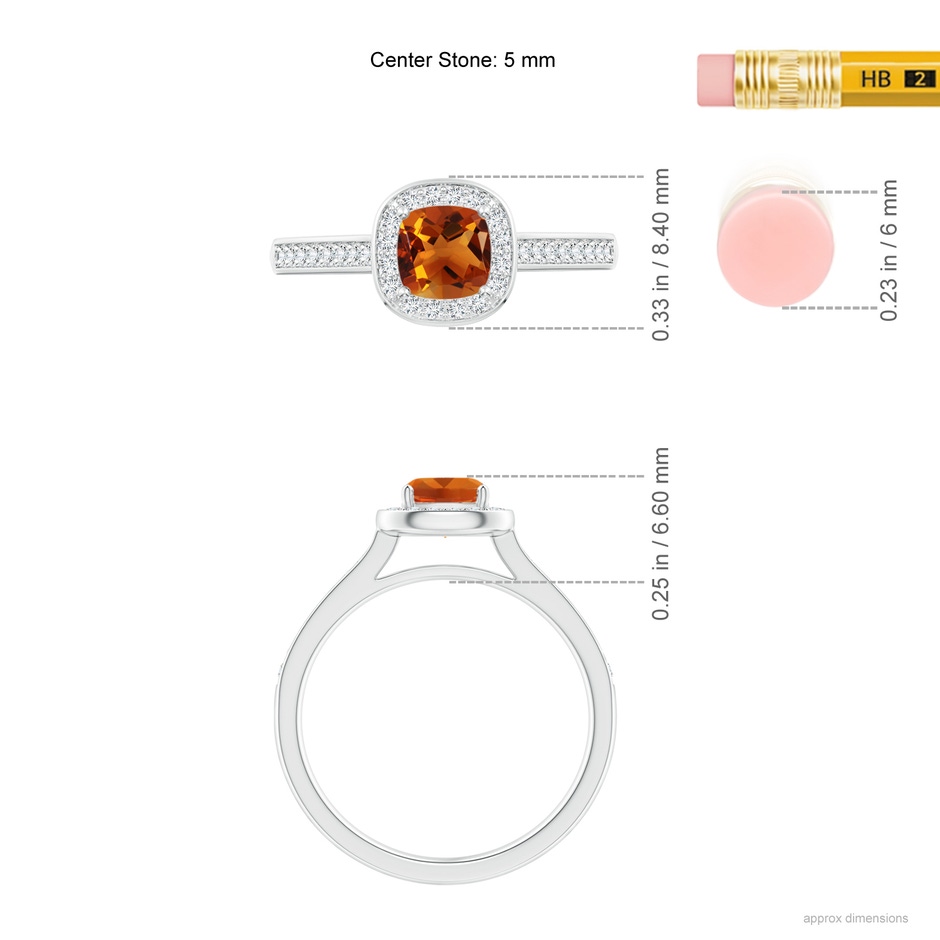 5mm AAAA Classic Cushion Citrine Ring with Diamond Halo in White Gold ruler