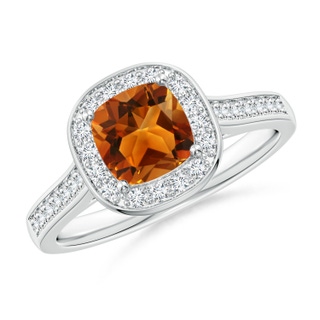 6mm AAAA Classic Cushion Citrine Ring with Diamond Halo in P950 Platinum