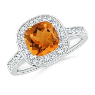 7mm AAA Classic Cushion Citrine Ring with Diamond Halo in White Gold