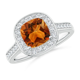 7mm AAAA Classic Cushion Citrine Ring with Diamond Halo in P950 Platinum