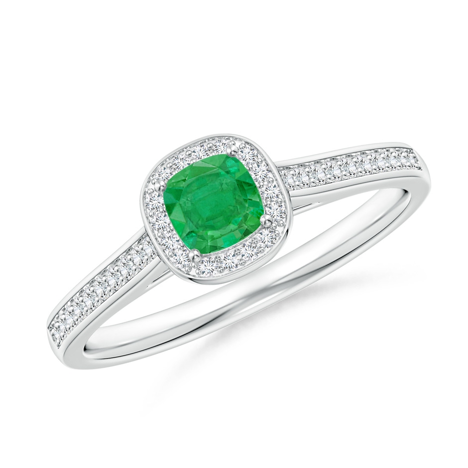 4mm AA Classic Cushion Emerald Ring with Diamond Halo in P950 Platinum 