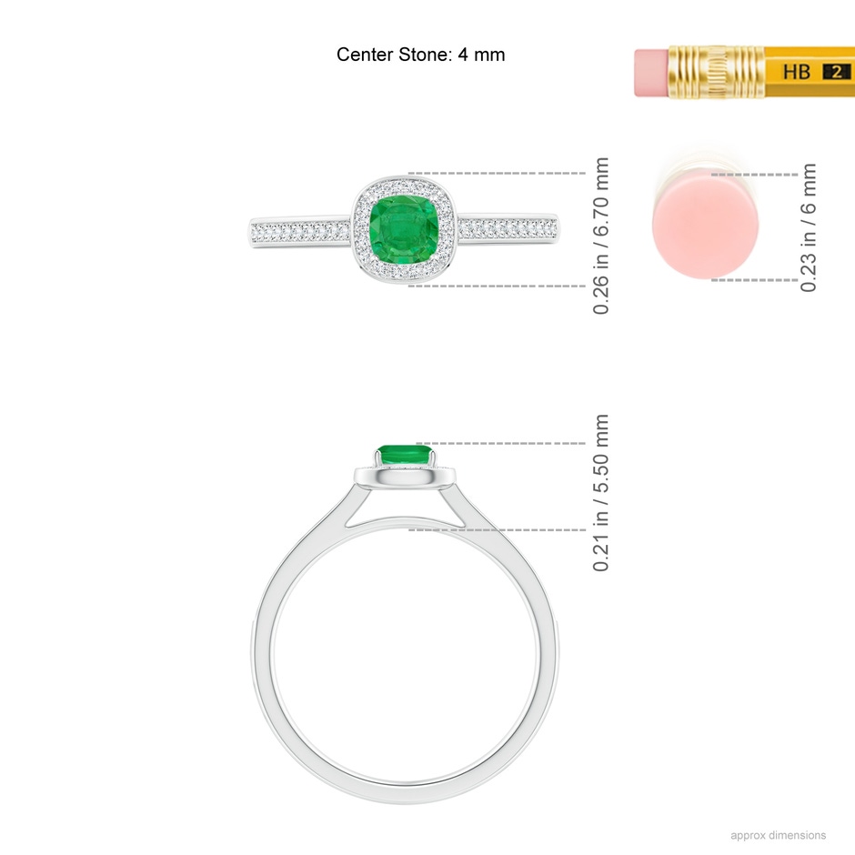 4mm AA Classic Cushion Emerald Ring with Diamond Halo in P950 Platinum ruler