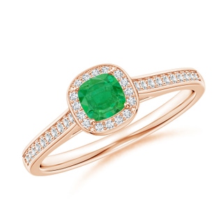 4mm AA Classic Cushion Emerald Ring with Diamond Halo in Rose Gold